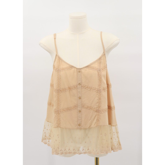 Iris Basic Women's Beige Boho Cami Lace Tank Top Sleeveless Y2K Sz M - Picture 1 of 5